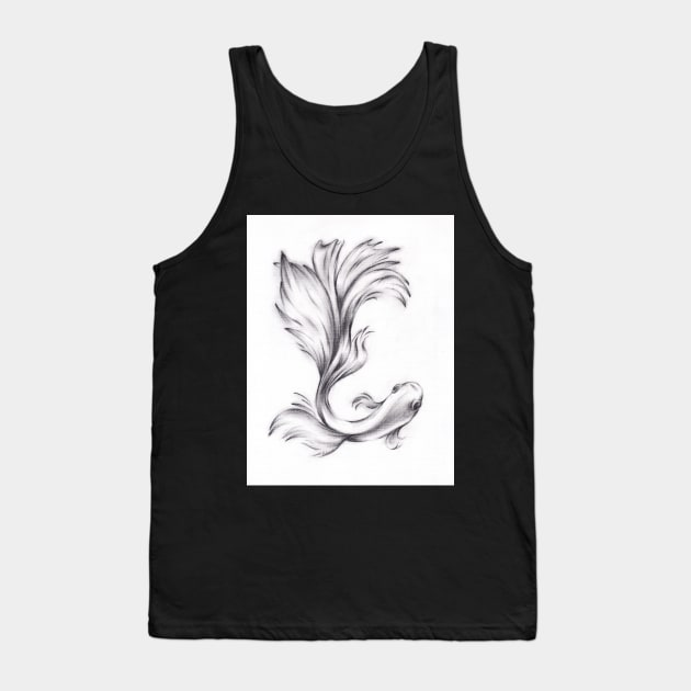 Bathing Beauty - Charcoal pencil drawing of a Betta Fighting Fish Tank Top by tranquilwaters